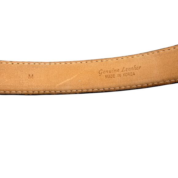 Americana by Sharif Gold Black Leather Belt M Womens Modern Luxe Chic Geometric - Picture 12 of 14